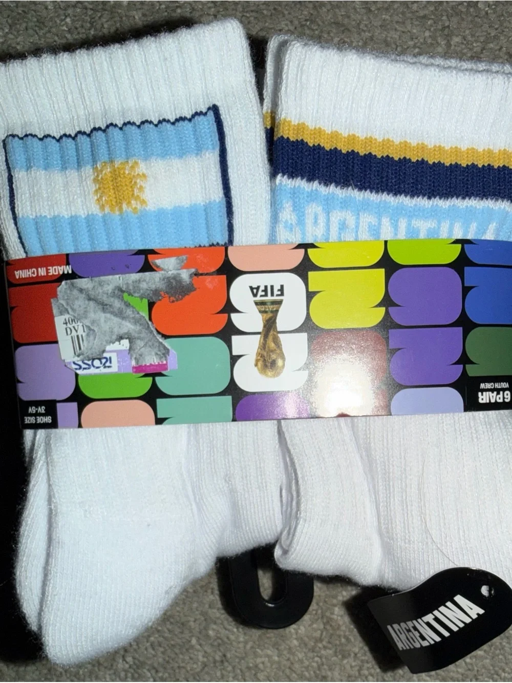 Fifa World Cup Crew Socks with Blue, Navy/ Kids shoe size 3Y-5Y BACK✏️2 📚SCHOOL